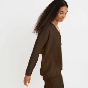 Madewell — brown waffle henley knit sweater